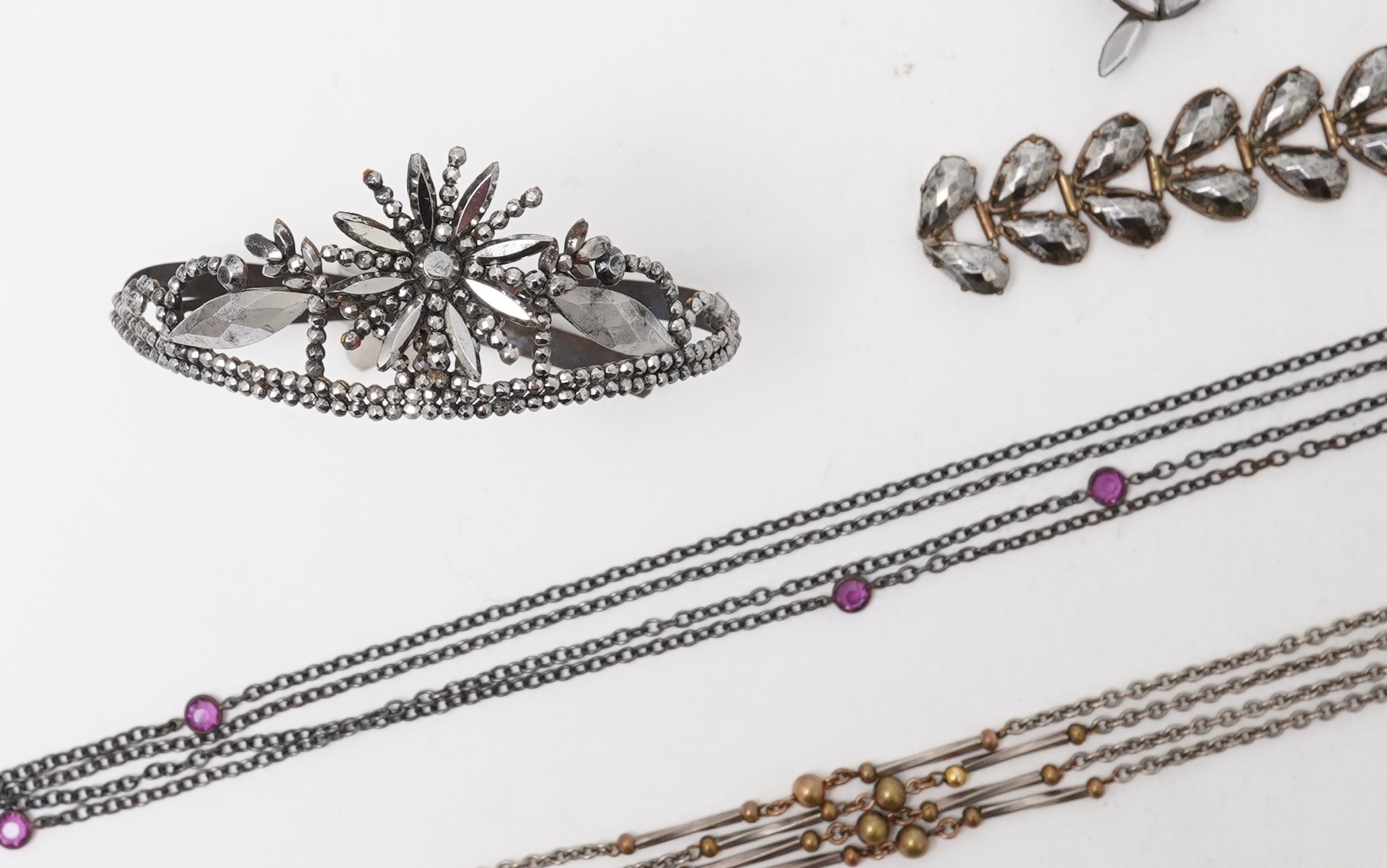A cut steel tiara and a collection of jewels